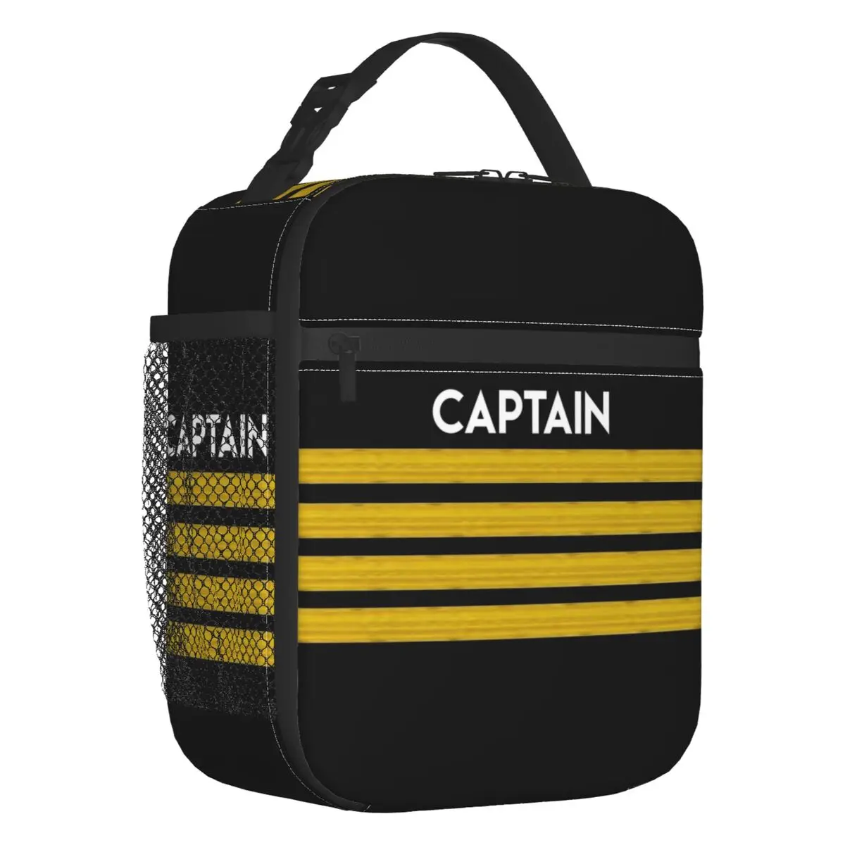 Captain Stripes Epaulettes Insulated Lunch Bags for School Office Aviation Airplane Pilot Thermal Cooler Bento Box Women Kids