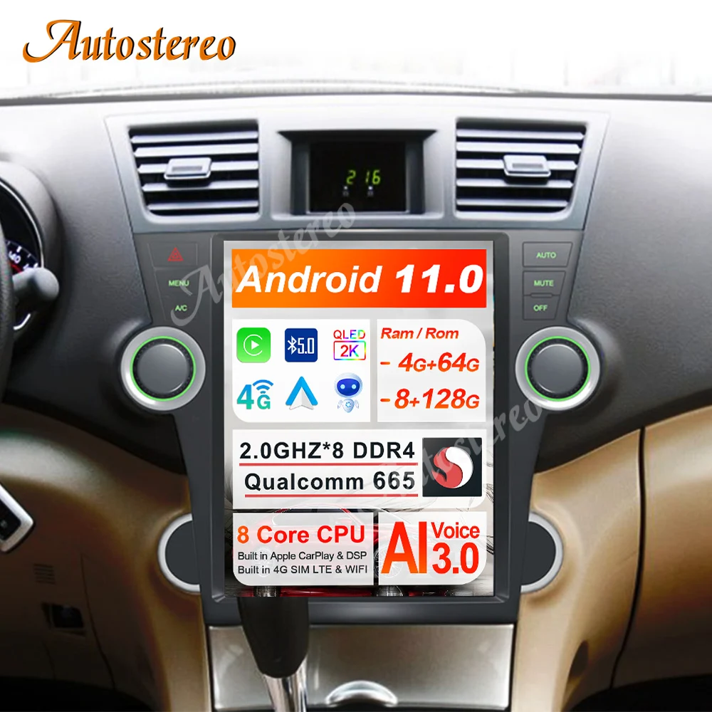 

Головное устройство Tesla Android 11 8 + 128 Гб для Toyota Highlander 2007-2013, GPS-навигация, стерео, мультимедийный плеер, Авторадио