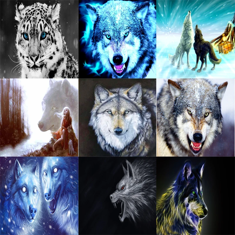 

5D DIY Diamond Painting Animal Tiger Alpine Snow Wolf Picture Full Round алмаз Inlaid Embroidery Craft Cross Stitch Home Decor