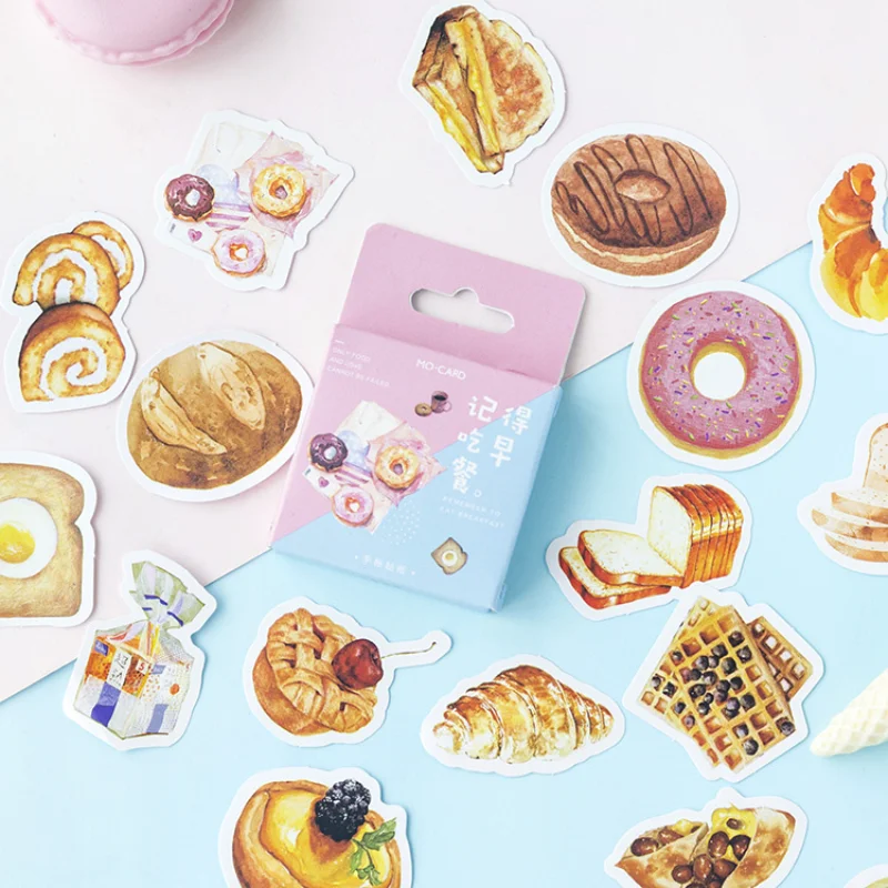

46PCS Boxed Stickers Remember To Eat Breakfast Series Japanese Handmade Account Album Decoration Sticker Seal DIY