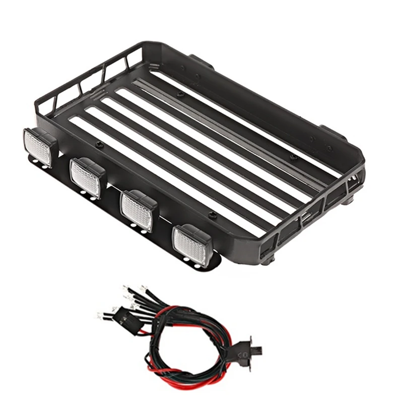 

FBIL-Metal Luggage Carrier Roof Rack Luggage Tray With LED Light For WPL D12 1/10 RC Car Upgrade Parts