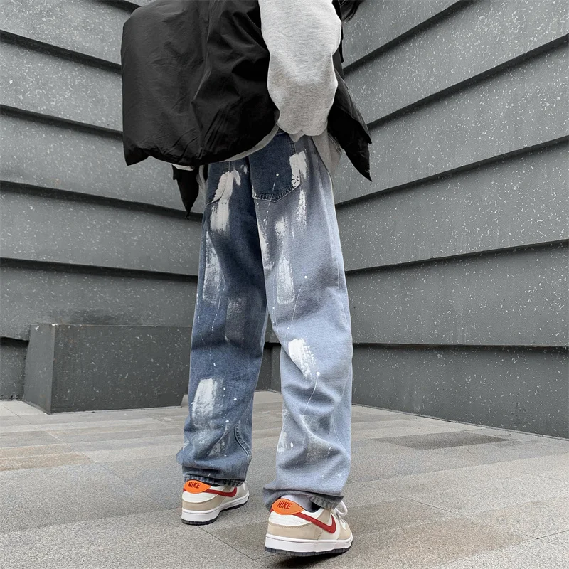 2023 Casual Baggy Jeans Mens Korean Streetwear Fashion Hip Hop Straight Wide Leg Trousers Blue Gray