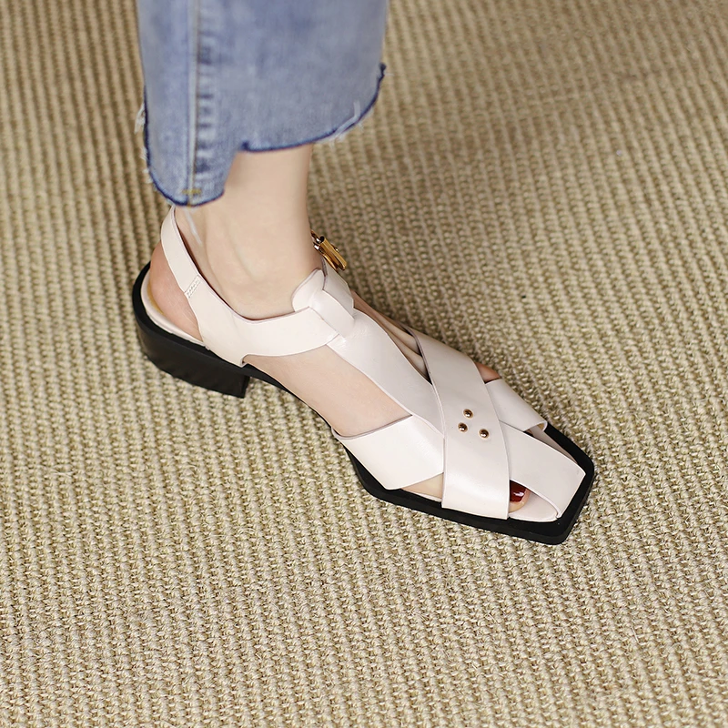 2023 new Women sandals natural leather 22-25cm cowhide+pigskinfull leather Vintage cross-tied women summer shoes sandals women