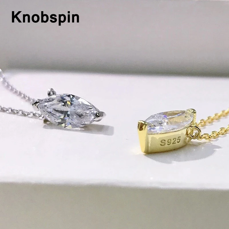 

Knobspin 100% 925 Sterling Silver Marquise High Carbon Diamond Wedding Party Pendant Necklace For Women Fine Jewelry Girls Gifts