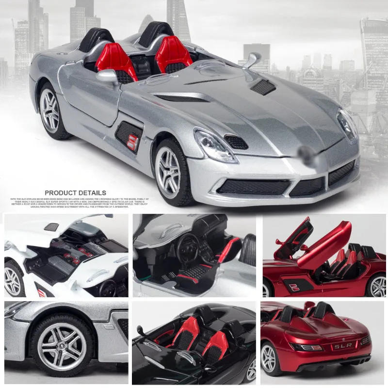 Модель автомобиля Mercedes-Benz SLR из сплава 1/24 металлическая трансформируемая