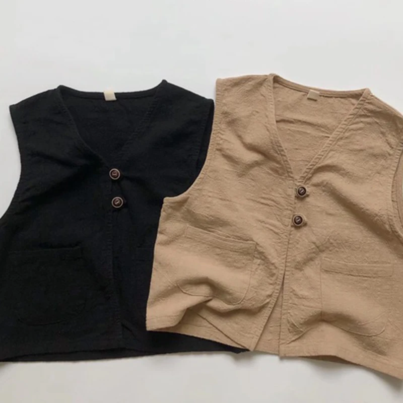 

Жилет детский однотонный из хлопка и льна, на возраст 1-6 лет