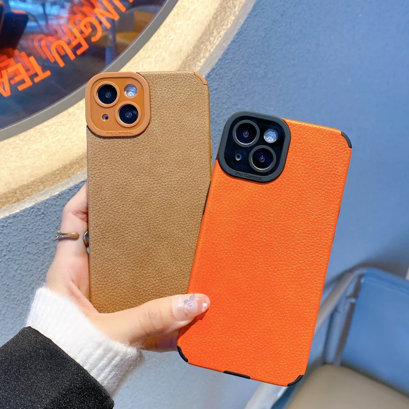 

Luxury Leather Soft Silicone Phone Case For Iphone 11 12 13 14 Pro MAX X XR XS SE 2020 7 8 Plus Brown Green Black Orange Cover