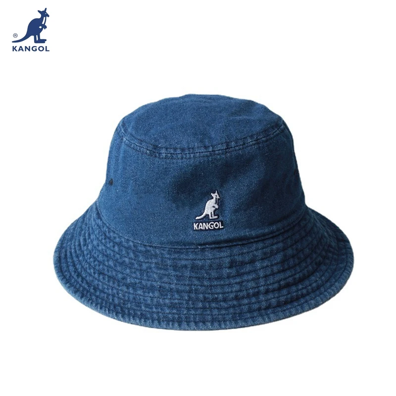 

Original Kangol Hat Vintage Tide Brand Kangaroo Washed Tannin Denim Fisherman Hat for Women and Men Summer Big Brim Flat Top Bas