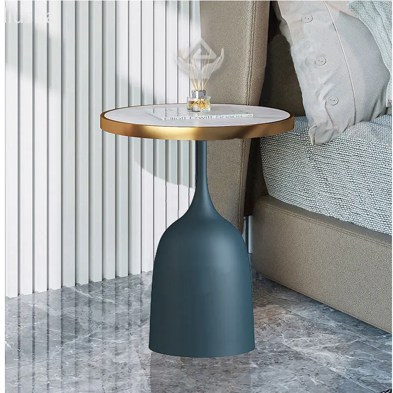 

Light luxury small tea tables on the side of the sofa modern simple wrought iron marble slate bedside tables with living area