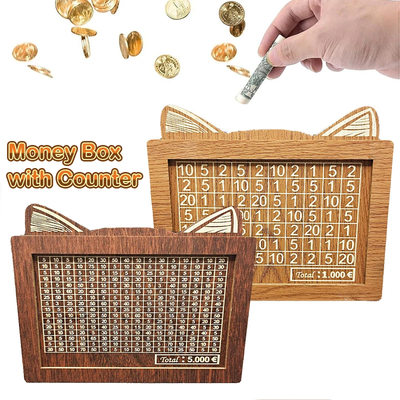 Коробка для денег со счетчиком копилка с кошачьими ушками стираемая экономия