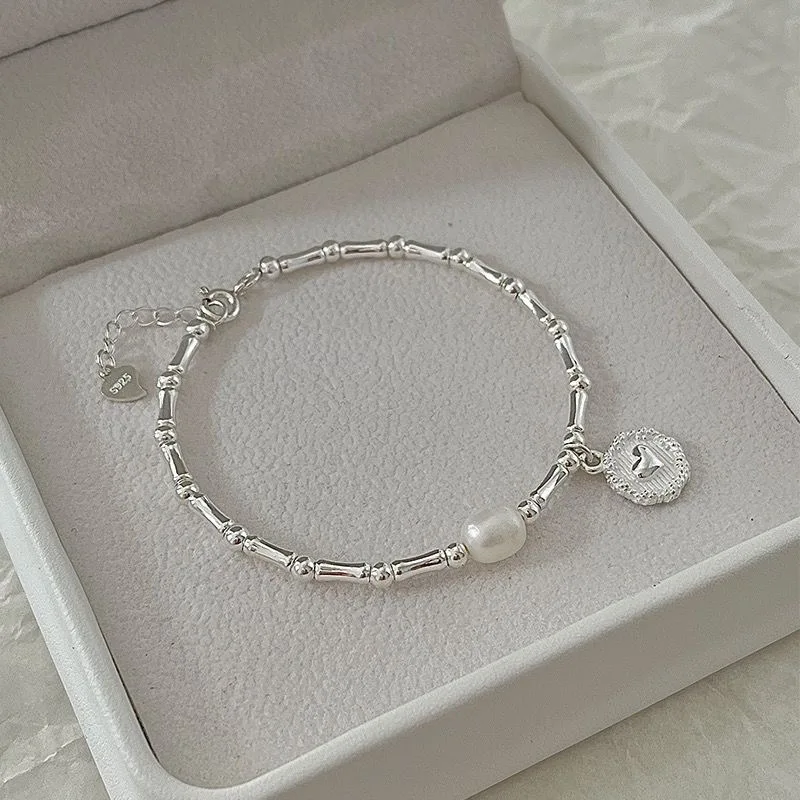 

New In Sterling Silver Pearls Bamboo Knots Bracelet for Women Girl Simple Korean Jewelry Birthday Gift Dropshipping Luxury Brand