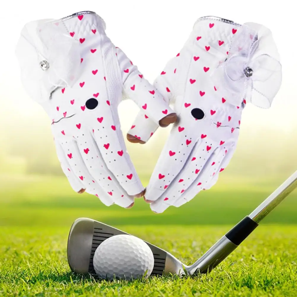 

Golf Gloves 1 Pair Women Non-slip Bowknot Fingerless Heart Shaped Golf Gloves for Outdoor Sports Sportswear