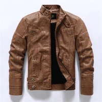 mens stand collar plus velvet plus pu leather motorcycle jacket autumn and winter windproof warm faux leather coat men