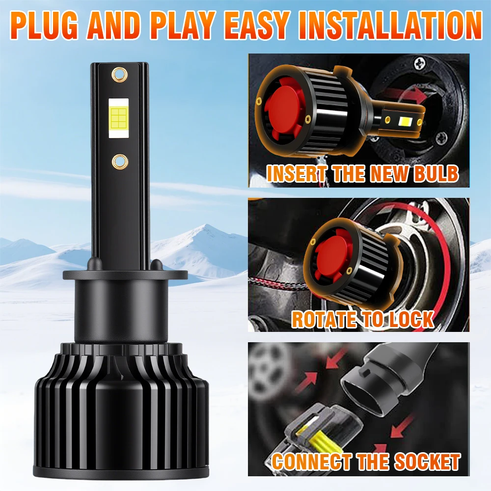 

Светодиодные Лампы H1 Для Автомобильных Фар, 200 Вт, 65000 Лм, Совместимые С Canbus, Турбо-лампы, 6500K, Белый Свет, Plug&Play