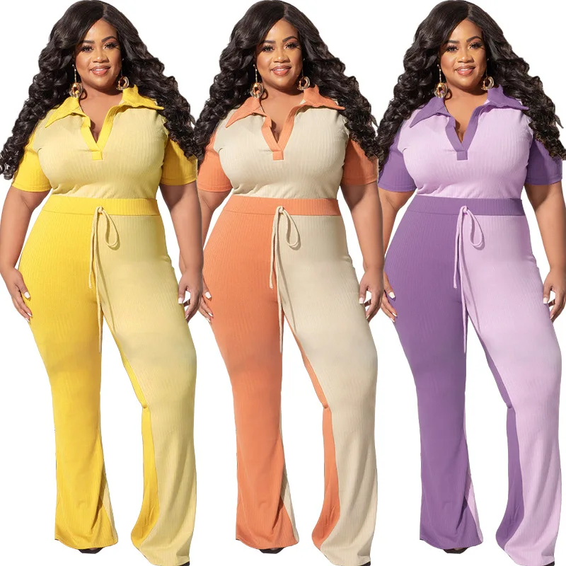 

2022 Spring And Summer Women Stitching Pit Lapel Plus Size Fashion Casual Suit