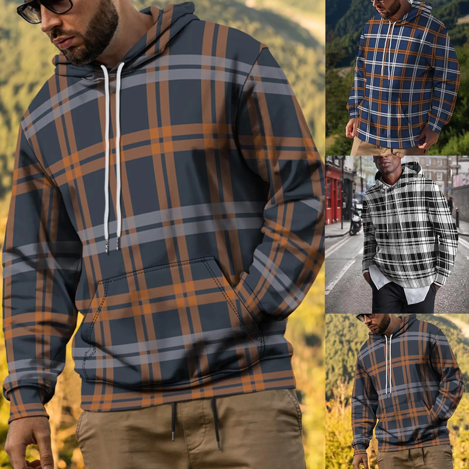 

Мужская Повседневная Толстовка свободного покроя с принтом в клетку