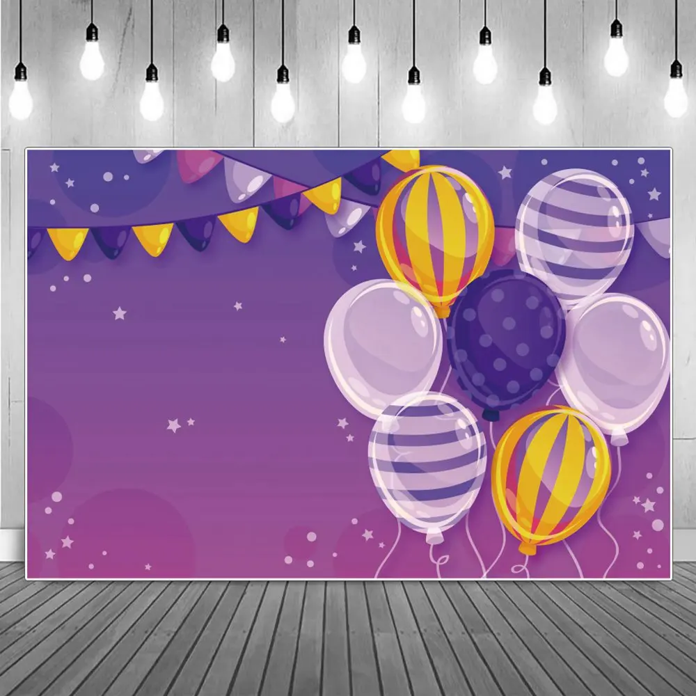 

Striped Balloons Photography Backdrops Bunting Flag Star Banner Personalized Baby Birthday Party Decoration Photocall Background