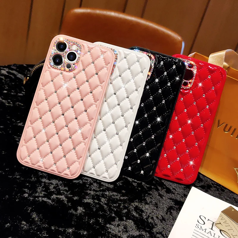 Luxury Rhinestones Lens Full Drill Phone Case For iPhone 13 12 11 Pro X XS MAX XR For iPhone 7 8 Plus SE2 Diamond Glitter Cover