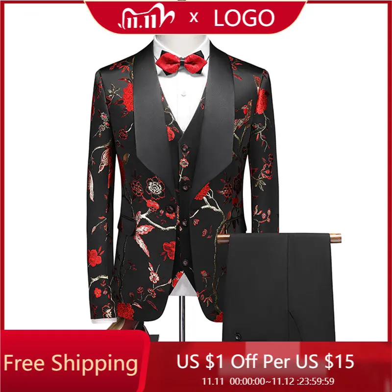 

European and American Men (suit + Waistcoat + Trousers) Business Handsome Slim Fashion Trend with One-button Three-piece Suit