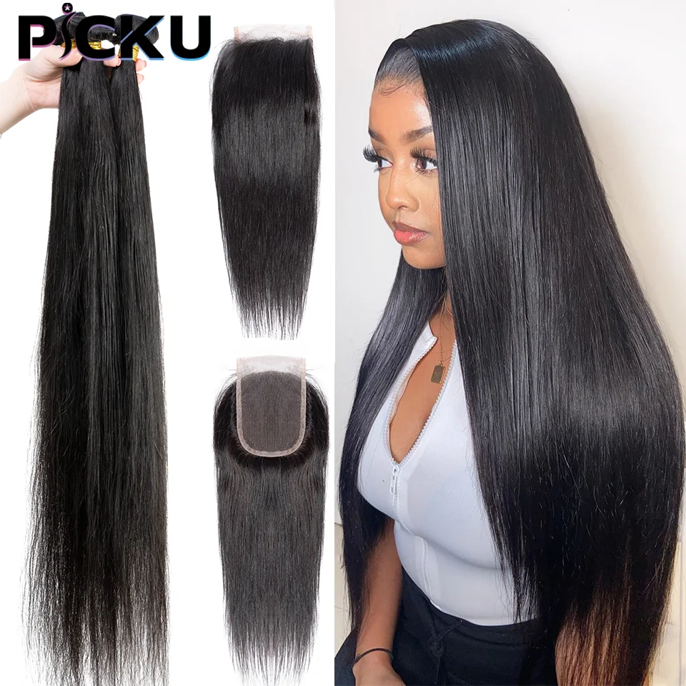 

Straight 4 Bundles With Closure 28 30 32 Inch Peruvian Hair Weave Bundles With Closure Natural Human Hair Bundles With Closure
