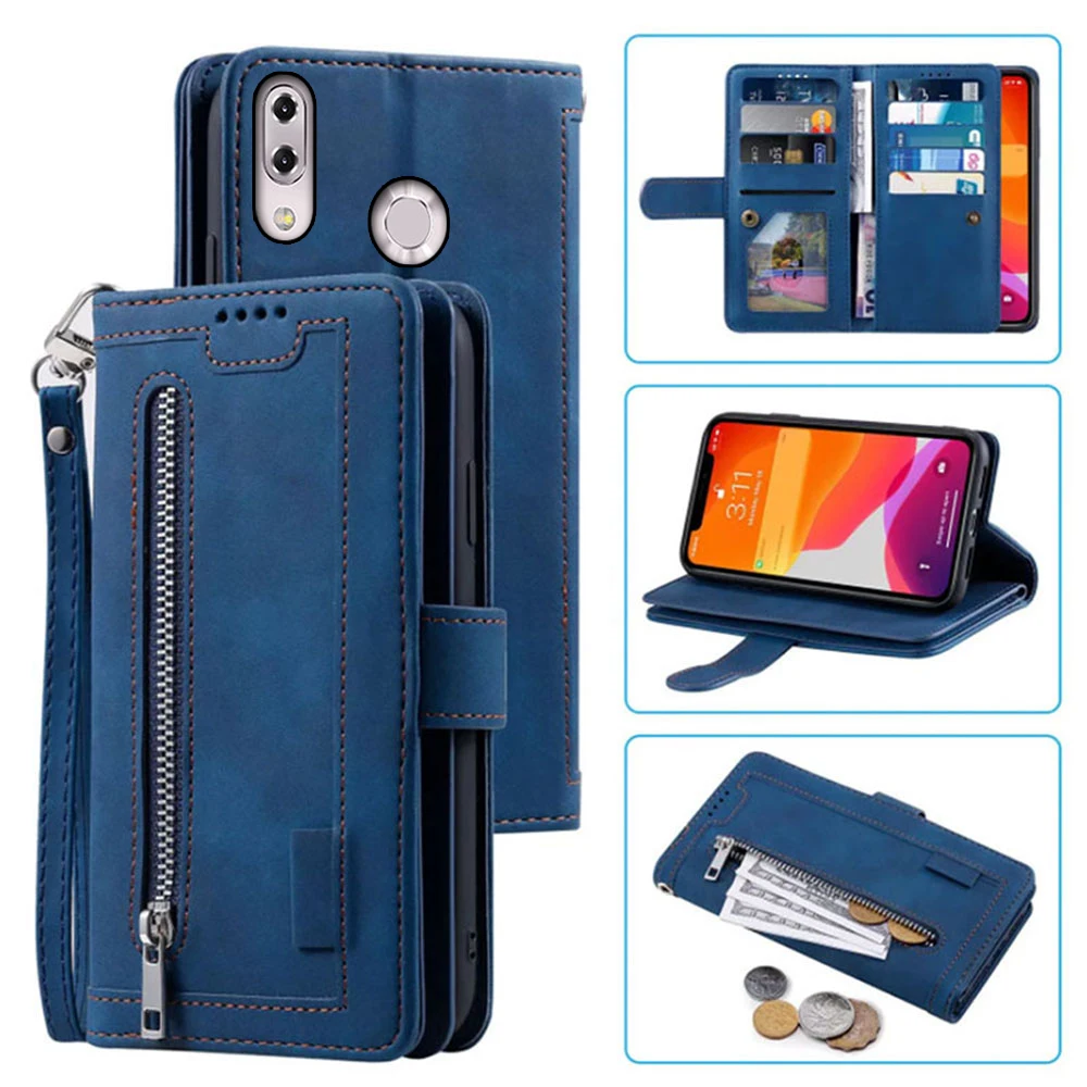 

9 Cards Wallet Case For Asus ZenFone 5Z Case Card Slot Zipper Flip Folio with Wrist Strap Carnival For Asus ZS620KL Cover