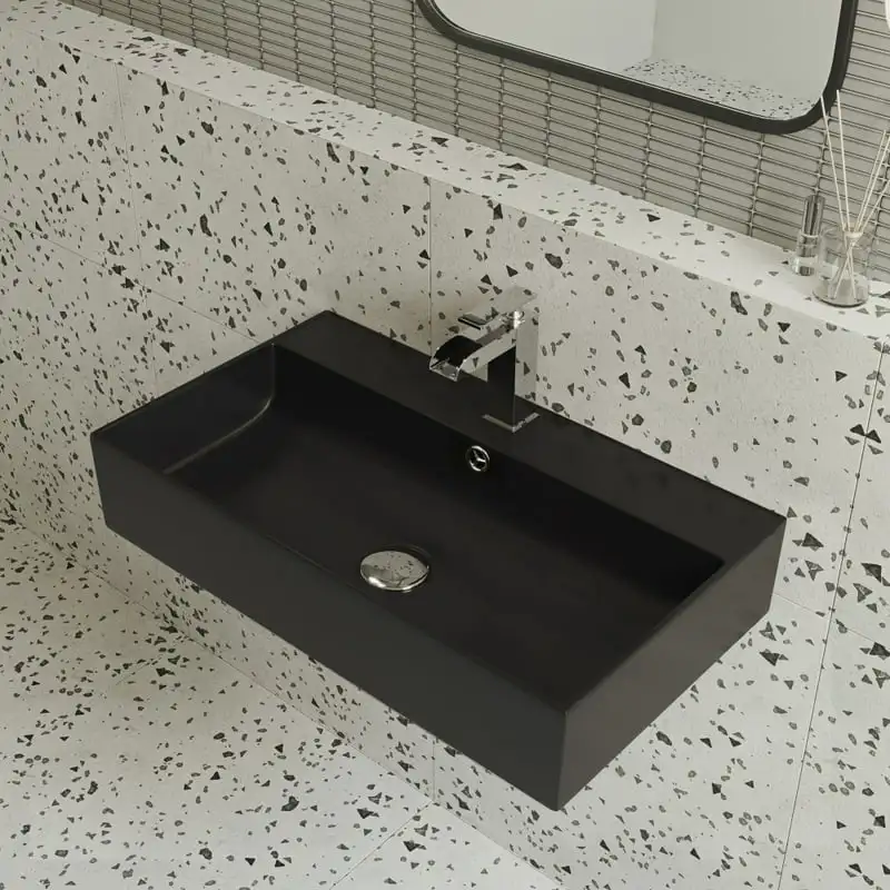 

22" Rectangle Wall-Mount Bathroom Sink in Matte Black