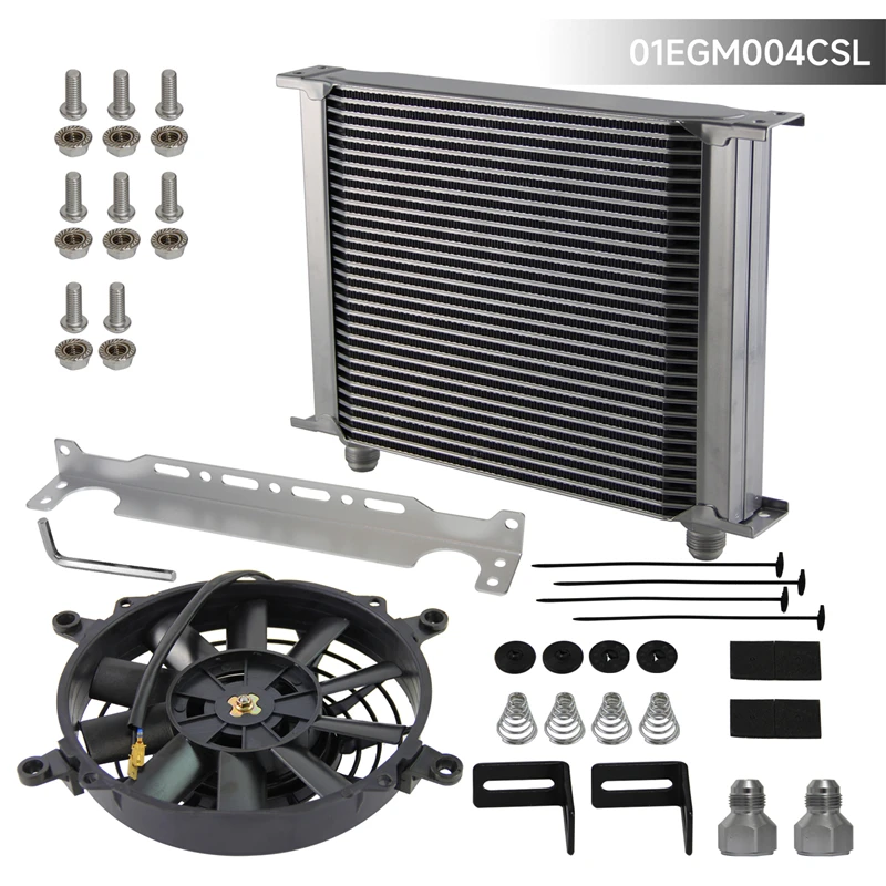 

Universal 30 Row AN10 Engine Oil Cooler w/AN10 To AN8 Fittings + 7" Electric Fan Black/Silver for audi q7
