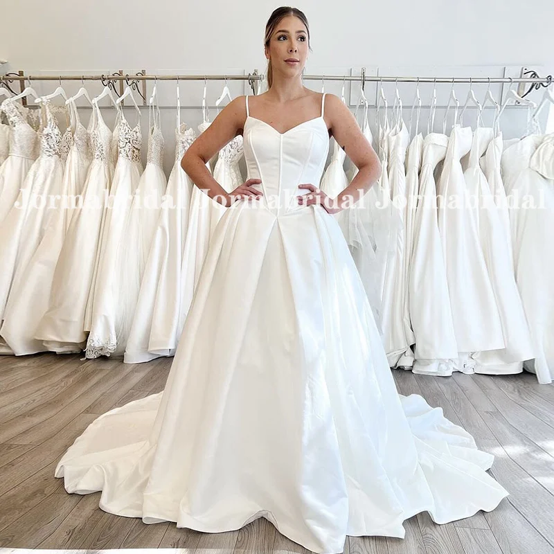 Роскошное Атласное Бальное Платье Свадебное платье с баской на тонких