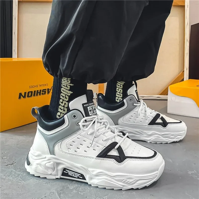 

Мужские кроссовки из ПУ кожи, на вулканизированной подошве, повседневные массивные кроссовки на платформе, на шнуровке, разные цвета, для улицы, для зимы, 2023