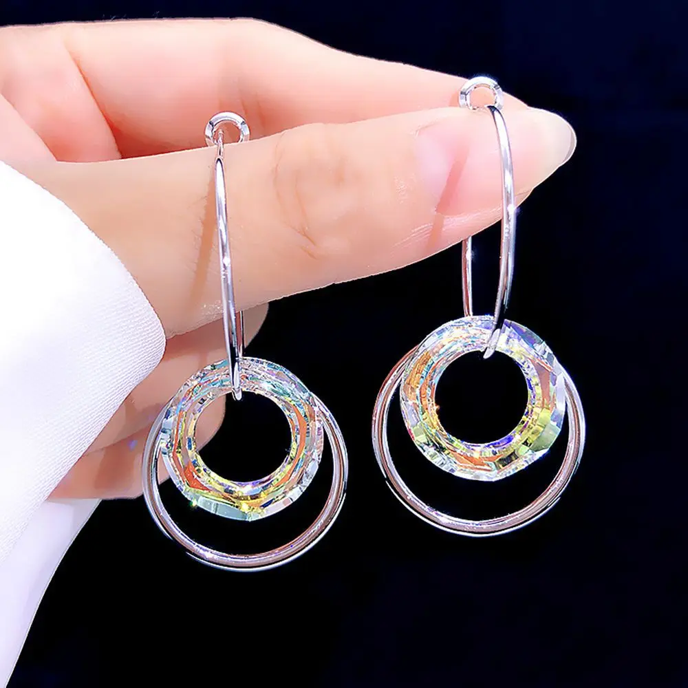 

Statement Fashion Metallic Crystal Round Circle Hoop Earrings For Women Personality New Jewelry Earings Wholesale