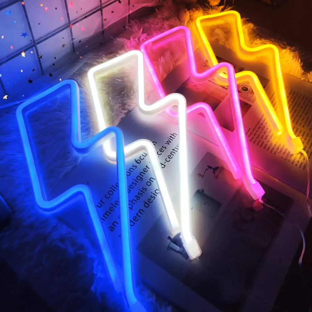 

Home LED Neon Lightning Shaped Sign Neon Fulmination Light USB Decorative Light Wall Decor For Kids Baby Room Wedding Party New