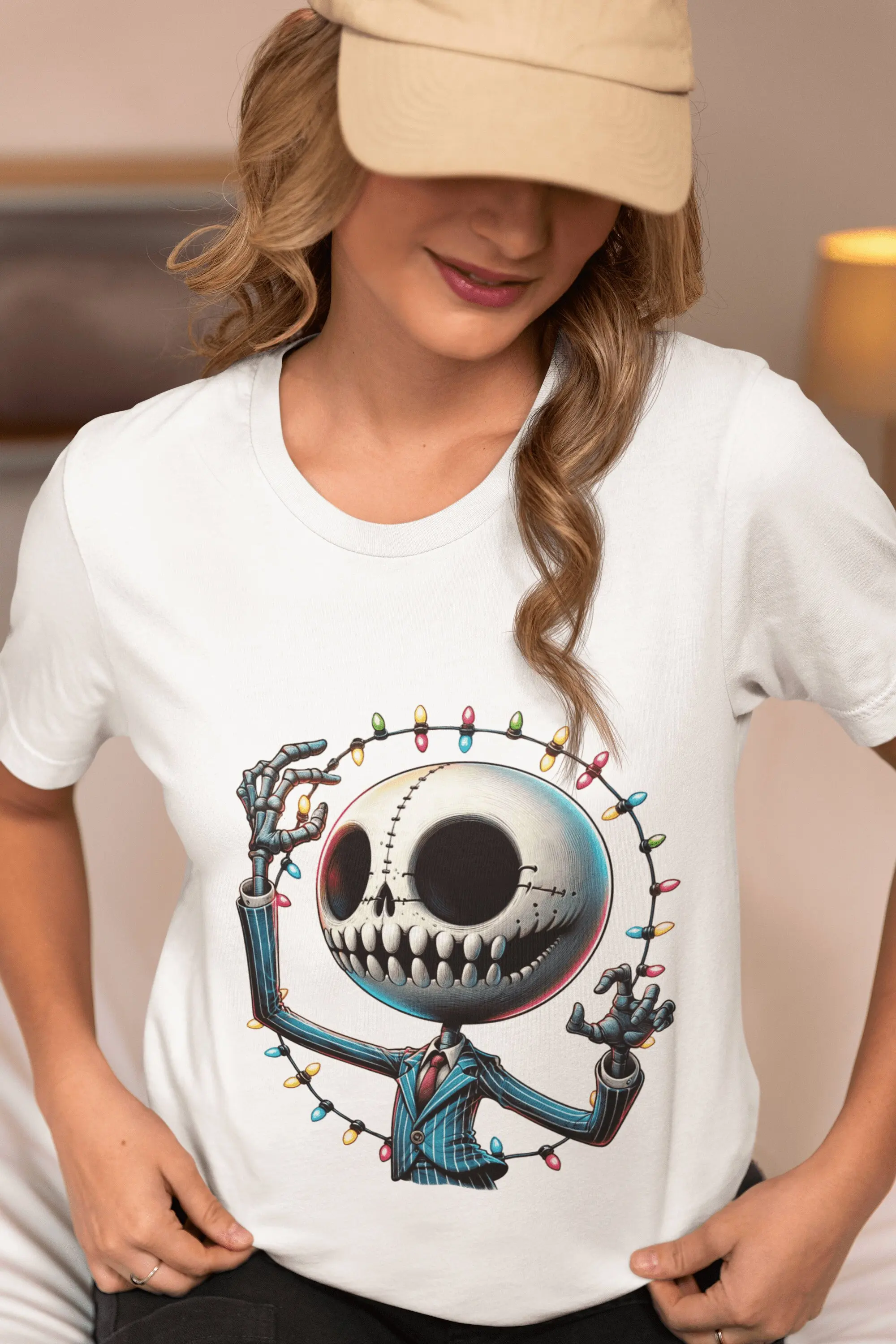 Чудесная Фантазийная футболка с рисунком скелета топ фонариками причудливый