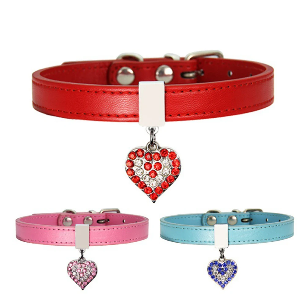 

Dog Collar Personalized Heart Shining Diamond Neck Strap Kitten Adjustable Necklace For Dogs Cats Pet Product Dropshipping