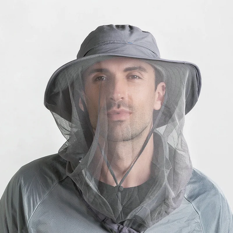 

Summer Fisherman Hat Outdoor Sports Sun Hat Large Brim Breathable Mesh Mask Protective Fishing Hat Waterproof Anti-Mosquito Cap