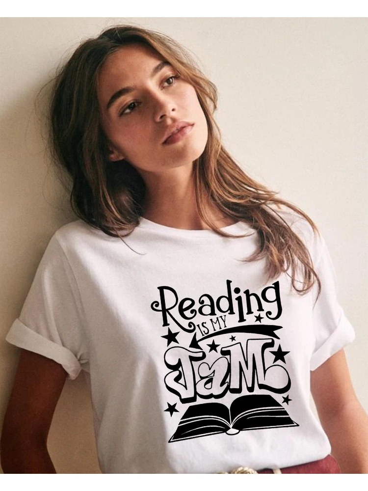 

Женская футболка с принтом в стиле Харадзюку Reading Is My Jam, Повседневная футболка с коротким рукавом, Tumblr Camisetas Mujer, женские футболки, топы, одежд...