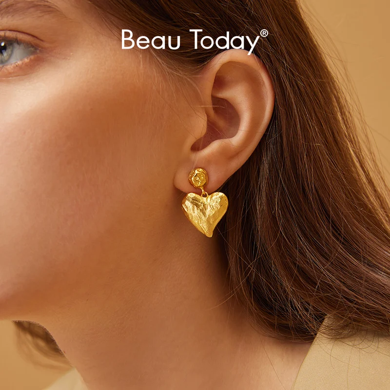 

BeauToday Heart Stud Earrings Women 18K Gold-Plated Brass Elegant Eardrop Female Jewerly Fashion Accessories Handmade 93513