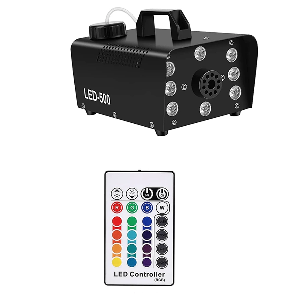 

Stage Smoke Machine with 8 LED Lights 16 Colors Effect Fog Machine Halloween with Lights,Automatic Fog Machine,US Plug