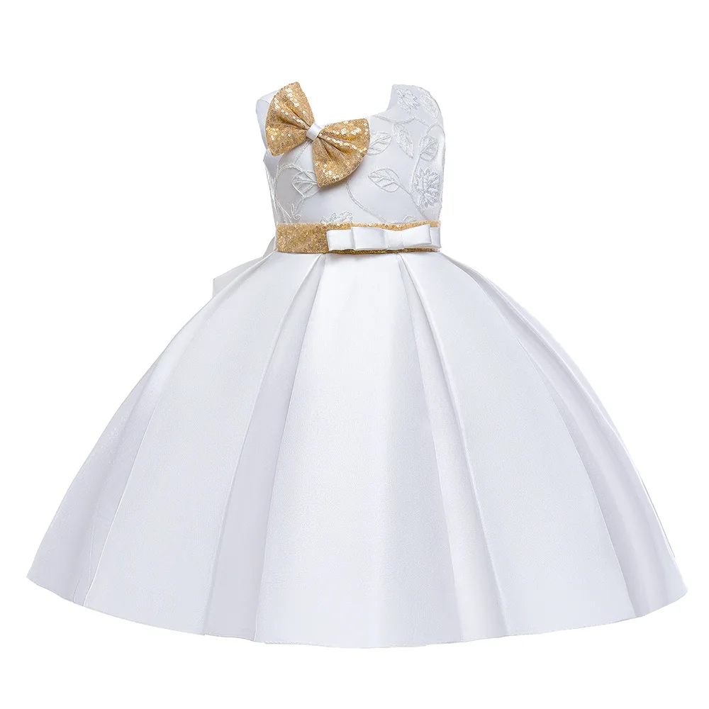

4-10Year Teens Party Christmas Girl Dress For Children White Satin Wedding Flower Kids Clothes Princess Pageant Short Vestidos