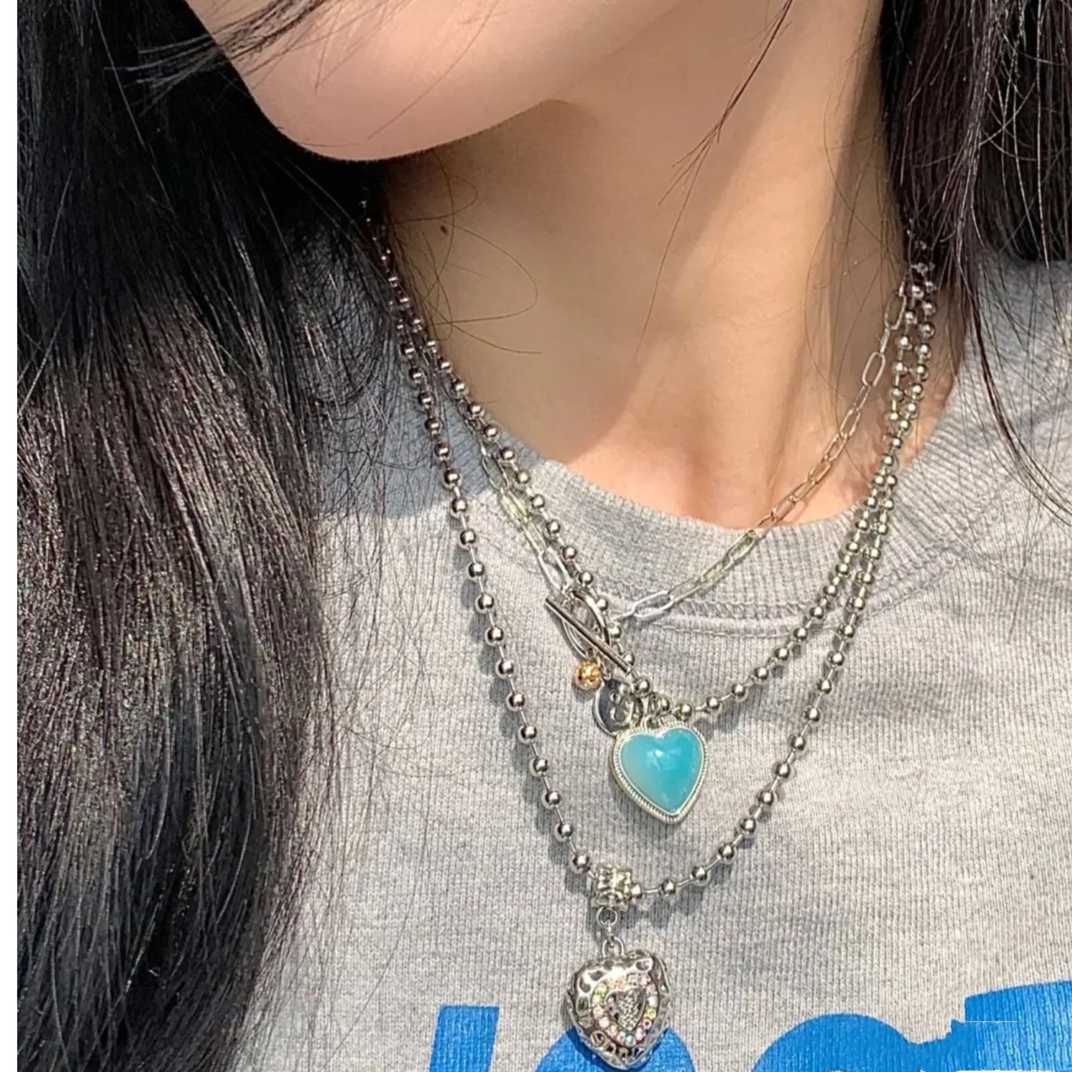 

Minar 3 Designs INS Fashion Angel Jelly Love Heart Pendant Necklace for Women Shiny Rhinestone Toggle Clasp Choker Necklaces