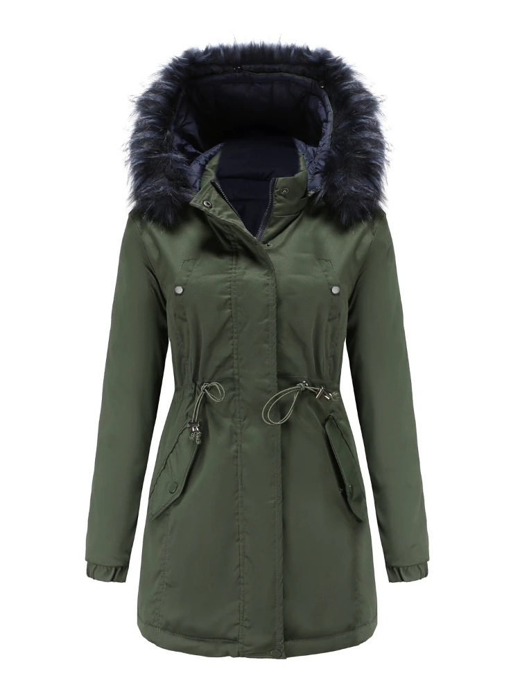 

Fitaylor New Winter Cotton Coat Women Casual Fur Collar Zipper Double Sided Parkas Lady Detachable Hat Thick Warm Long Jackets