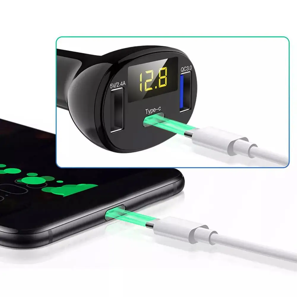 QC3.0 QC DC 12V Dual USB Type C Цифровой дисплей PD Тип Multi Volt Измеритель напряжения Зарядное
