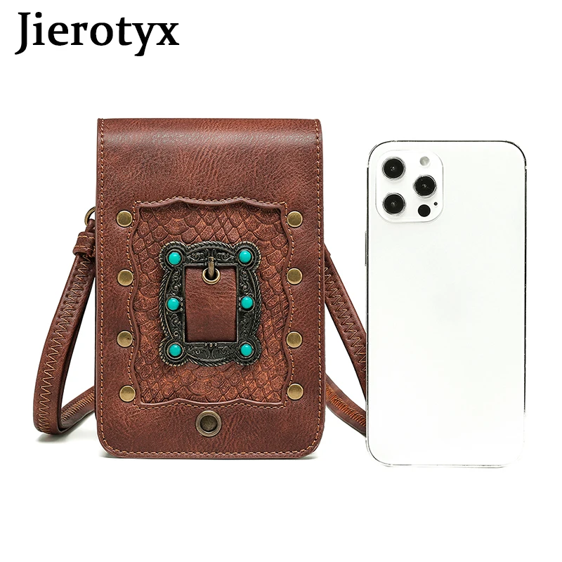JIEROTYX Leather Messenger Bag for Women Crossbody Purse Vintage Phone Bags Outdoor Steampunk Small Mini Travel Bag Female