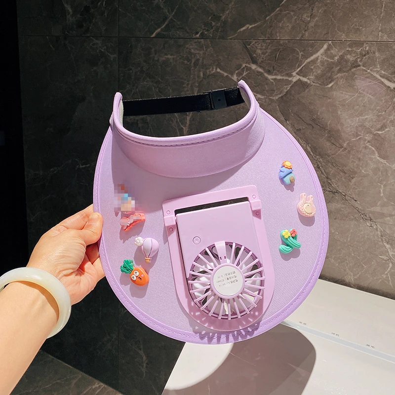 Summer Children's Hat Cute Lace Rabbit Electric Fan Empty Top Hat Children's Beach Hat Sunscreen Sunshade Holiday Sun Hat