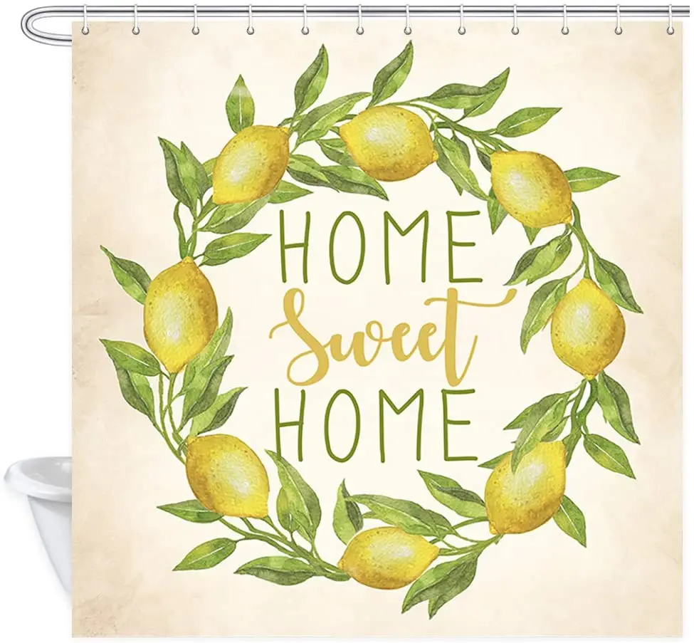 

Summer Farmhouse Shower Curtain Home Sweet Home Lemon Wreath Polyester Fabric Bath Bathroom Curtains with Hooks