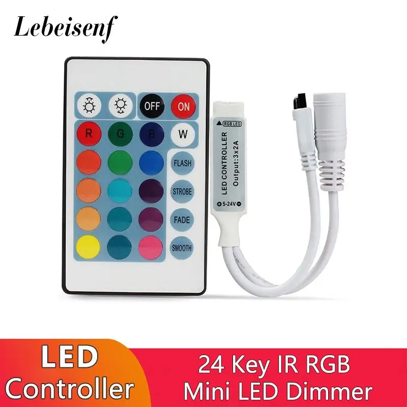 

New Mini LED Controller RGB Light Dimmer 6A DC5-24V with 24-Key IR Remote Control for 5050 2835 LED RGB Light Strip String Lamp