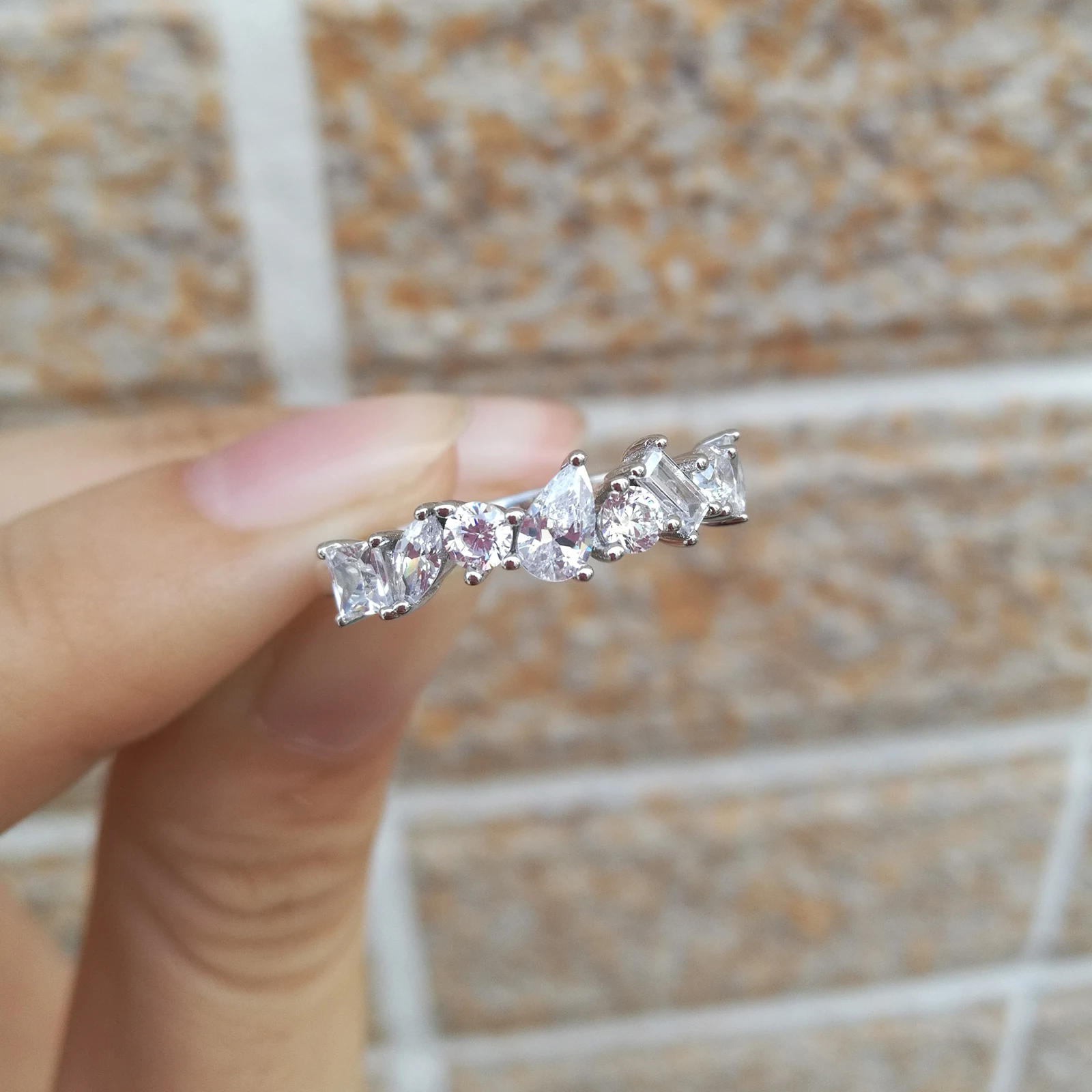 Newshe 925 Sterling Silver Irregular White AAAAA Cubic Zirconia Wedding Engagement Ring For Women Personality Jewelry Gift | Украшения и