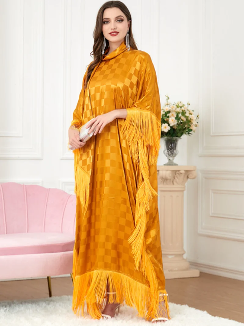 Eid Muslim Party Dress Abayas for Women Dubai Tassel Bat Sleeve Long Dresses Morocco Kaftan Women's Ramadan Caftan Robe 2023