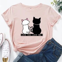 2022 hot sale womens t shirts high quality pure cotton tops classic ladies daily casual cute graphic cat printed loose tees