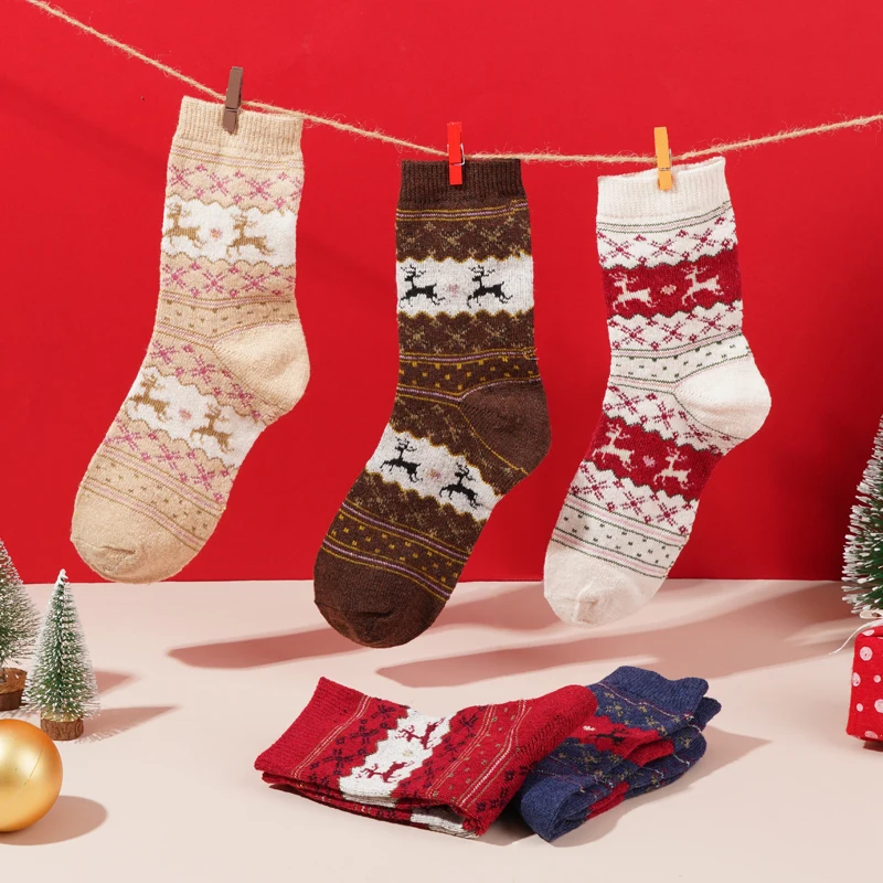 

2/3 пары зимних теплых носков женские мягкие Нескользящие тапочки короткие носки Удобный Рождественский подарок с оленем
