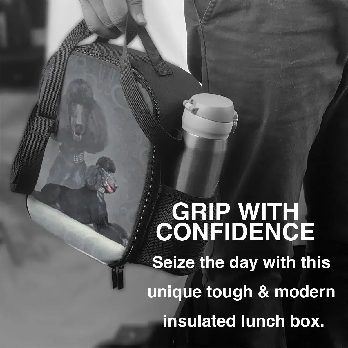 Элегантные черные стандартные Изолированные сумки для ланча в виде пуделя школы